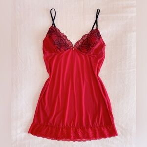Japanese Brand Red & Black Butterfly Floral Lace Slip Dress